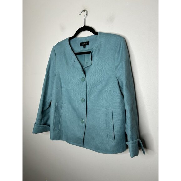 Talbots Blue Linen Button Front Career Casual Blazer Jacket Womens Size 12 - Picture 2 of 8